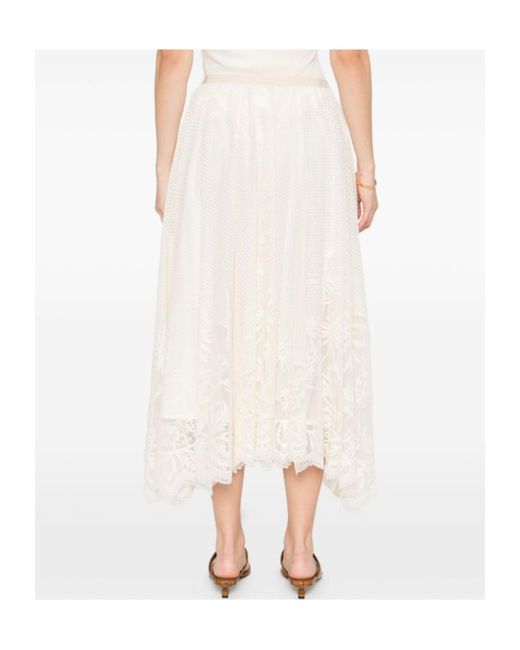 Fabiana Filippi White Floral Lace Midi Skirt