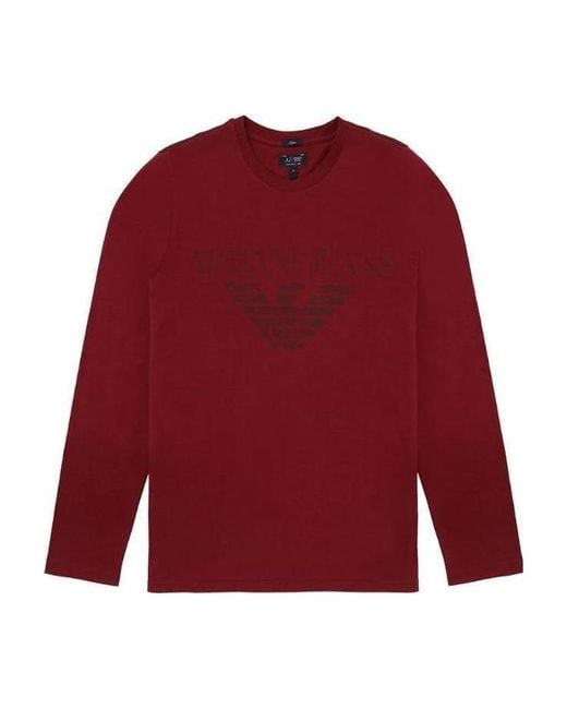 Armani Jeans Red T-Shirt With Round Neck And Long Sleeves for men