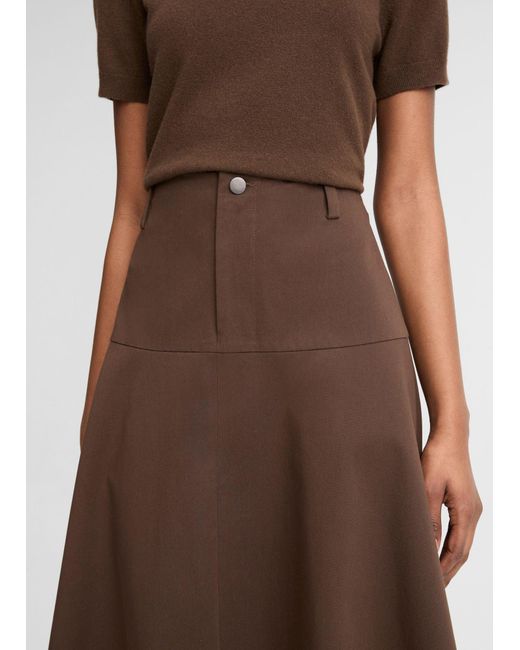 Vince Brown Belted A-Line Midi Skirt