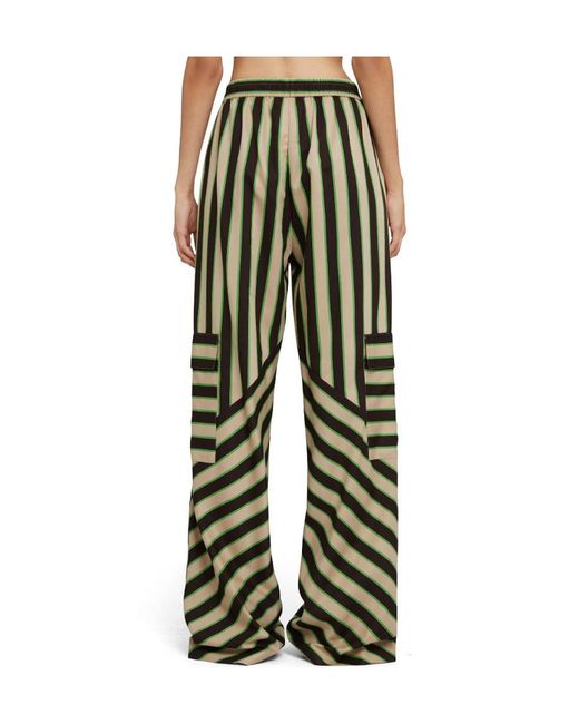 MSGM Green High-Waist Striped Trousers