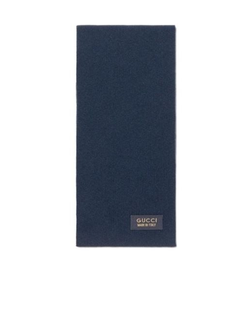 Gucci Blue Logo-Patch Ribbed-Knit Scarf for men