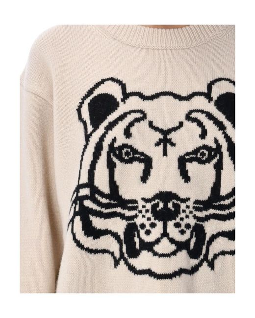 KENZO White Tiger Head-Motif Wool Jumper