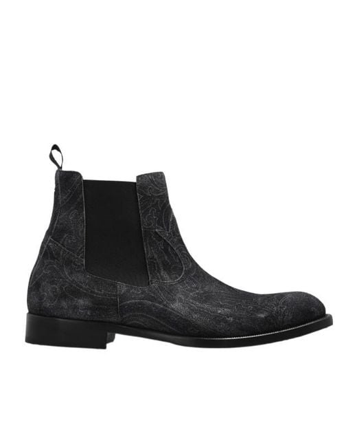 Etro Black Paisley Chelsea Boots for men