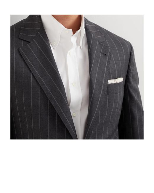 Brunello Cucinelli Blue Single-Breasted Pinstriped Tailored Blazer for men