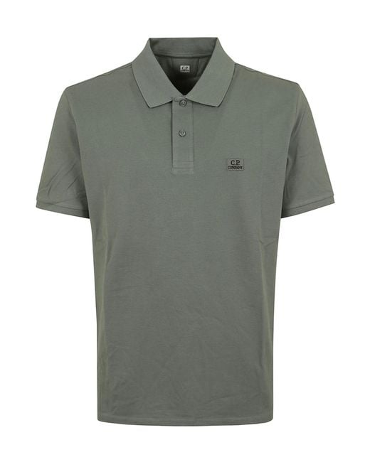 C P Company Green Logo Patch Short Sleeved Polo Shirt for men