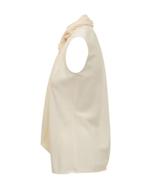Alberta Ferretti Natural Tied-Neck Sleeveless Top