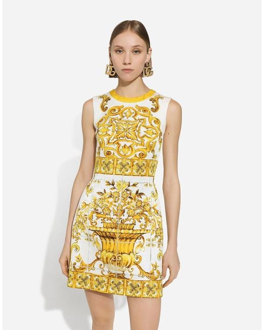 Dolce & Gabbana Metallic Majolica-Printed Sleeveless Mini Dress