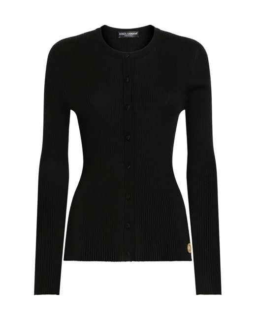 Dolce & Gabbana Black Ribbed Button-Up Cardigan