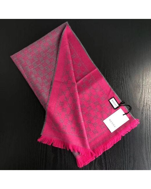 Gucci Pink Wool Gg Jacquard Scarf