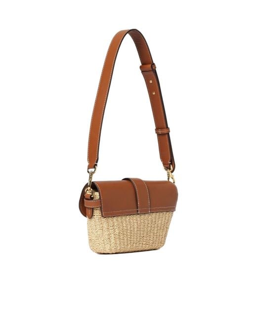 Ralph Lauren White Lynden Buckle Textured Tote Bag
