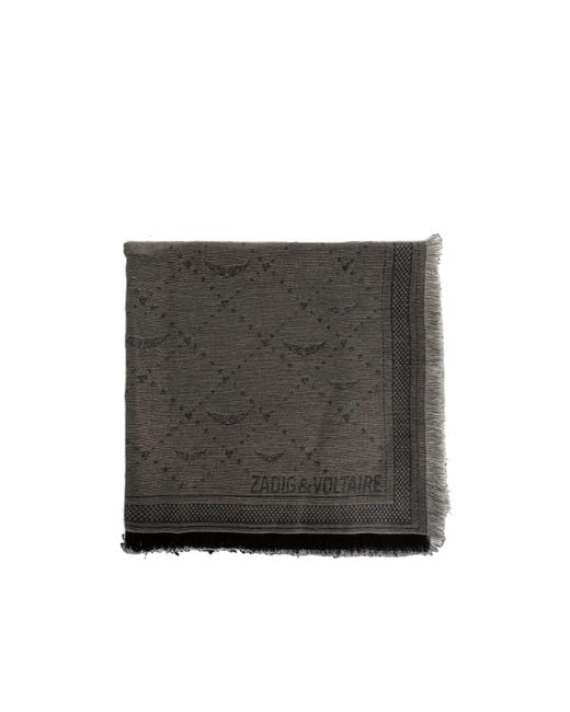 Zadig & Voltaire Gray Glenn Monogram Frayed Edge Scarf