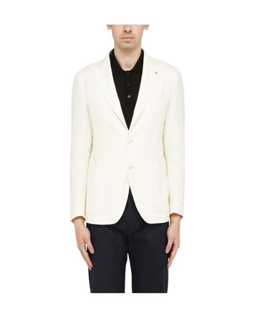 Tagliatore White Herringbone-Pattern Blazer for men