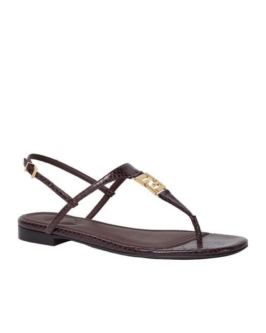 Fendi Brown Ffold Logo Plaque Thong Sandals