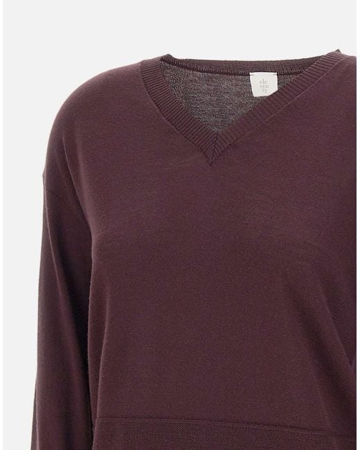 Eleventy Purple V-Neck Ribbed Knitwear