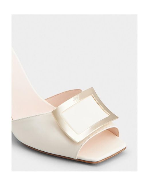 Roger Vivier Natural Trompette Metal Buckle Mules