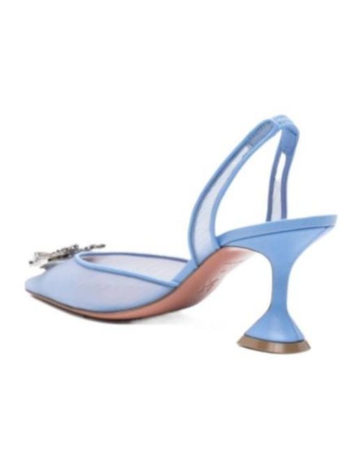 AMINA MUADDI Blue Mesh Ankle-Wrap High Heels