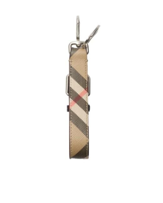 Burberry White Checked Buckle Detailed Keychain for men