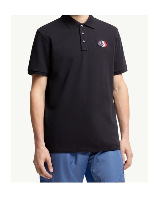 Moncler Blue Logo Patch Polo Shirt for men