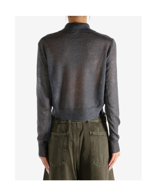 Auralee Gray Sheer Knit Shirt Cardigan