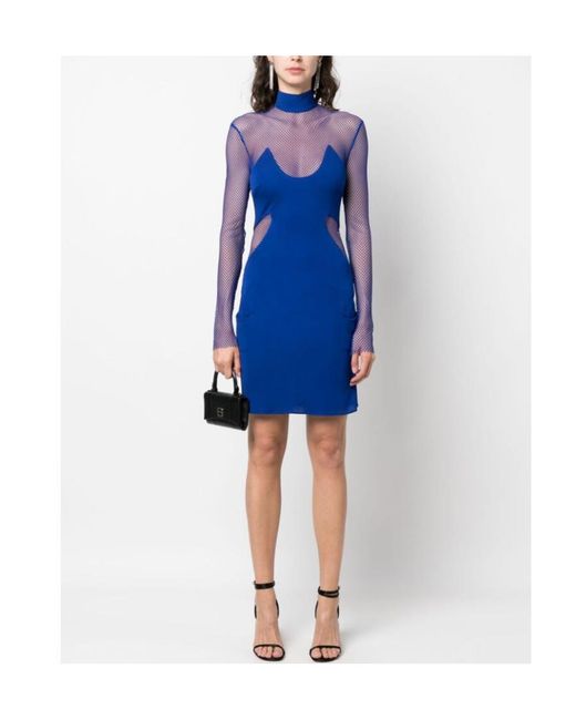 Tom Ford Blue High Neck Mesh Mini Dress