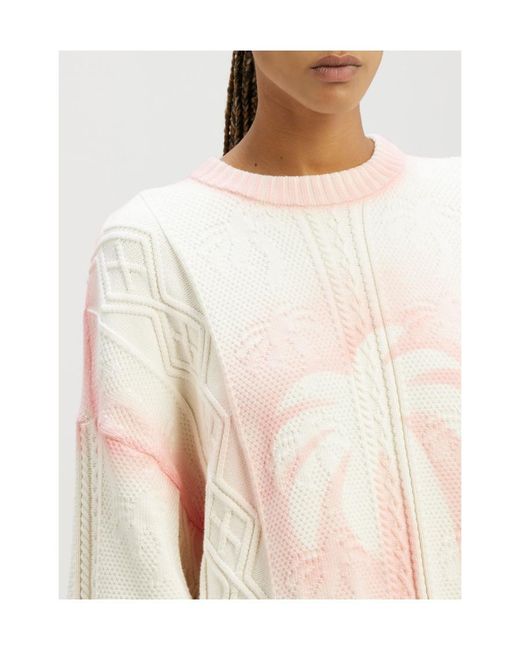 Palm Angels Pink Sprayed Palm Crewneck Jumper