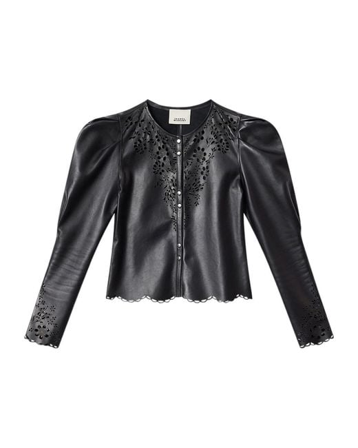 Isabel Marant Black Nerida Broderie Leather Top