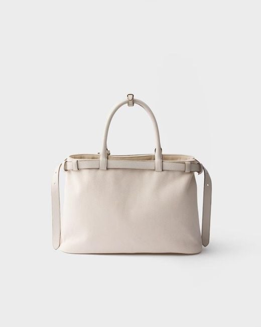 Prada Natural Logo-Plaque Medium Top Handle Bag