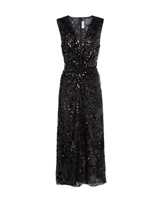 Victoria Beckham Black Sequined Gathered Midi Dress
