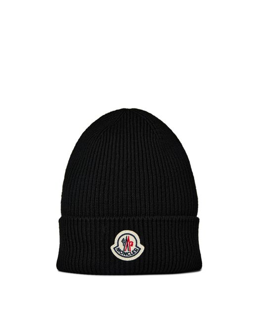 Moncler Black Logo Wool Beanie for men
