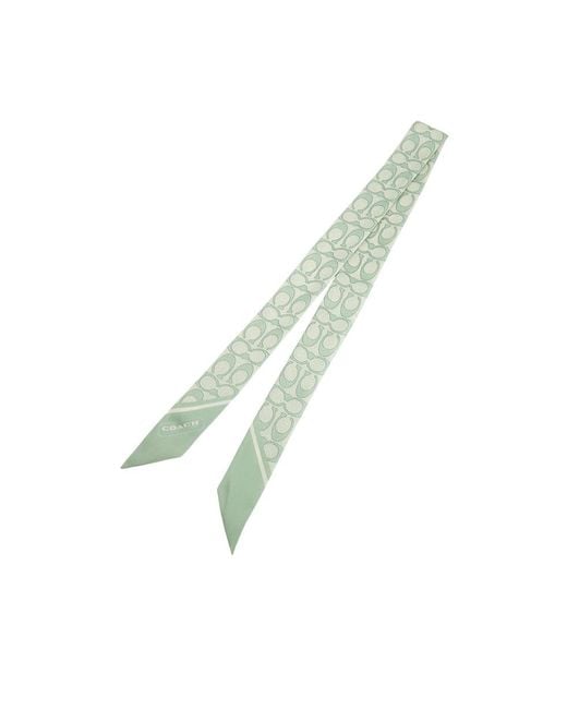 COACH Green Textured Print Narrow Scarf