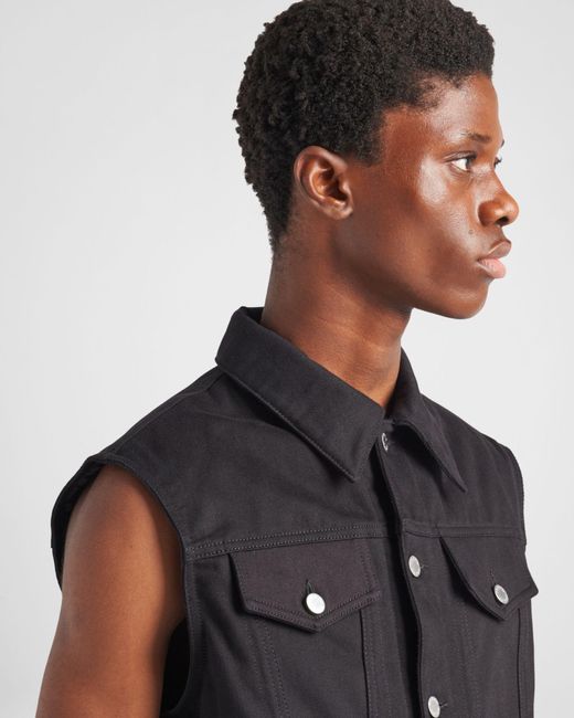 Prada Black Sleeveless Denim Jacket for men