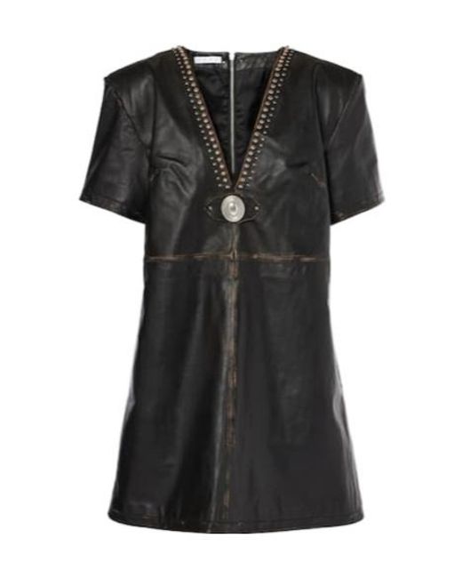 Area Black Studded Leather Shirt Dress