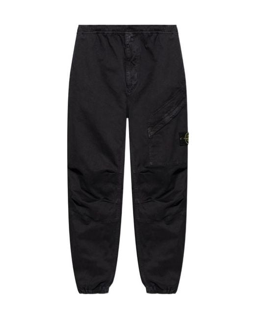 Stone Island Black Elastic-Waist Casual Trousers for men
