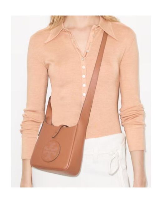 Tory Burch Brown Perforated Logo Shoulder Bag