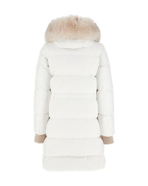 Moorer White Long-Sleeved Hooded Down Jacket