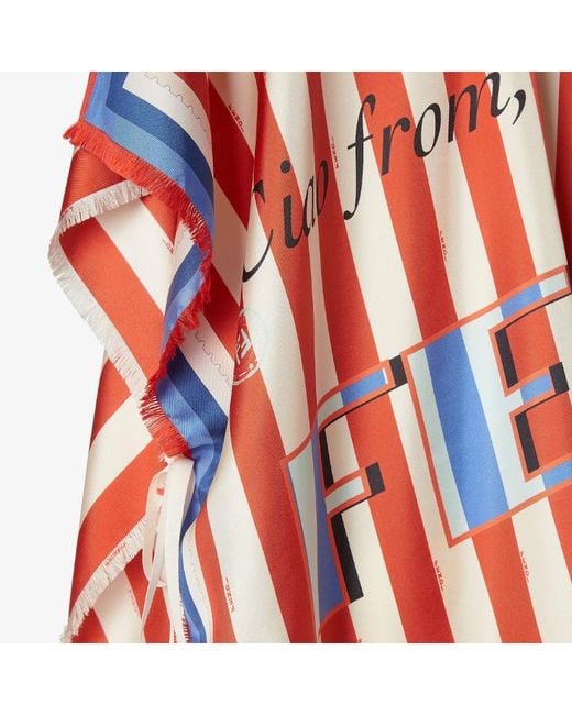 Fendi White Logo Detailed Striped Poncho