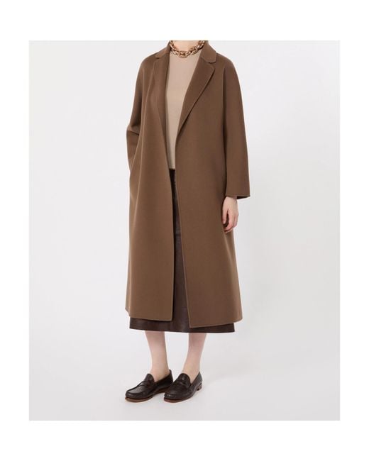 Max Mara Brown Virgin Wool Wrap Coat