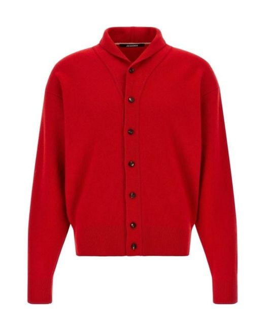 Jacquemus Red Button-Up Knit Cardigan for men