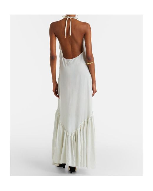 Patou White Striped Halterneck Open-Back Maxi Dress