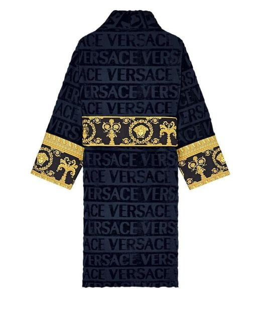 Versace Blue Barocco-Panel Logo Devoré Robe