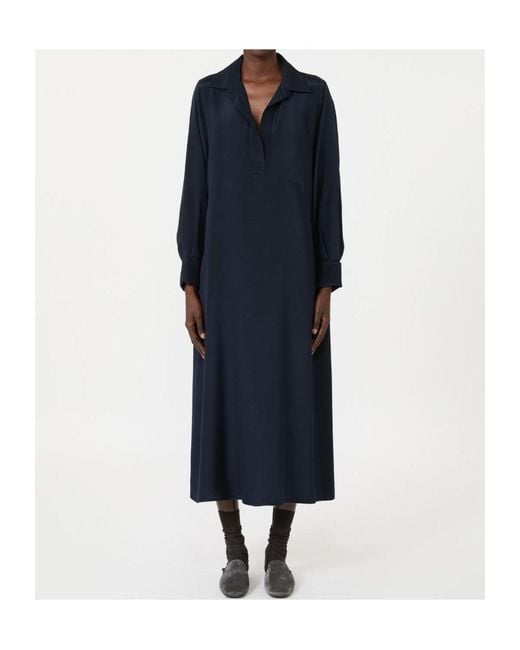 Max Mara Blue Silk Crepe De Chine Polo Dress