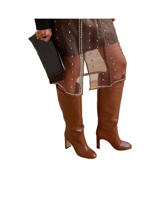 Stuart Weitzman Brown Solid-Color Leather Knee Boots