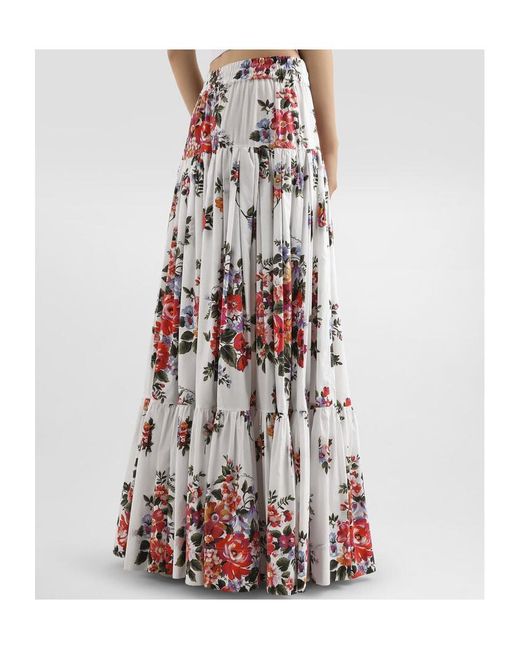 Dolce & Gabbana White Floral Printed Drawstring Skirt
