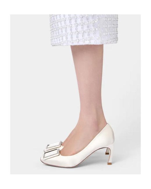 Roger Vivier White Trompette Satin Pumps