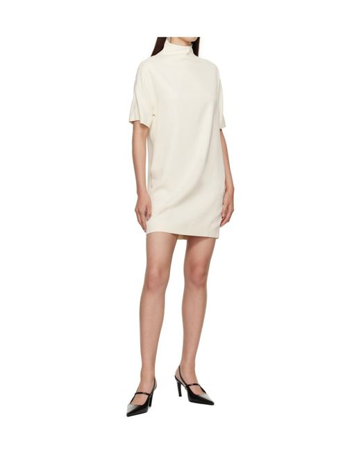 Loulou de Saison White Elton Mock-Neck Short-Sleeve Dress