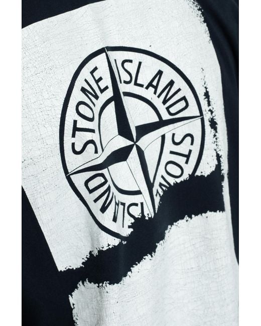 Stone Island Blue Compass-Print Cotton T-Shirt for men