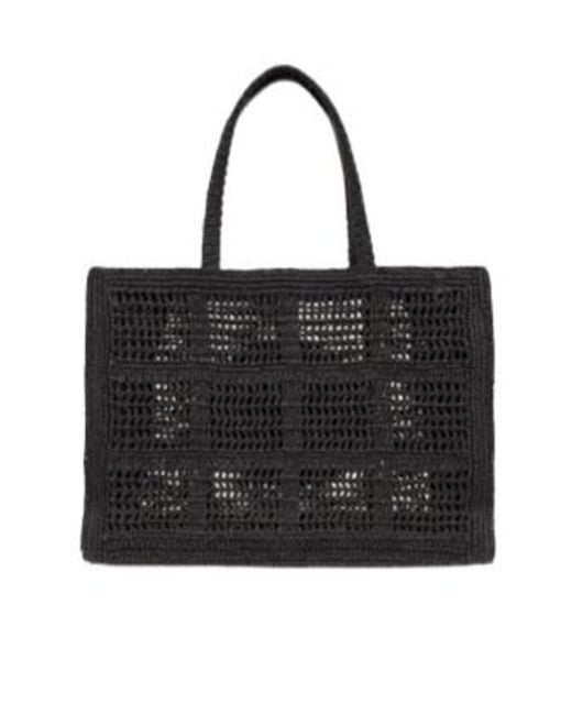 Tory Burch Black Ella Raffia Tote Bag