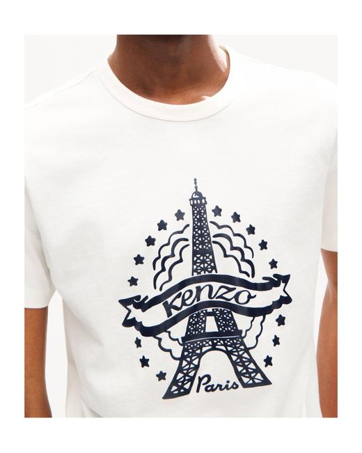 KENZO White Eiffel Tower Design Slim T-Shirt for men