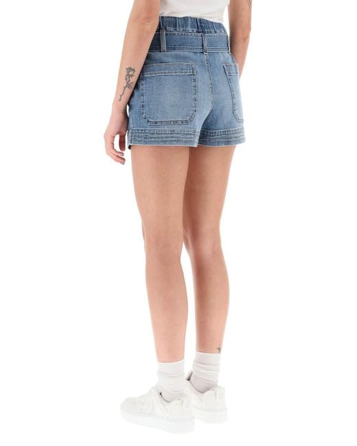 Stella McCartney Blue Belted Denim Shorts