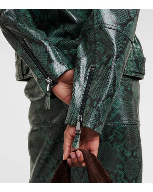 Dorothee Schumacher Green Lapel Long-Sleeved Leather Jacket